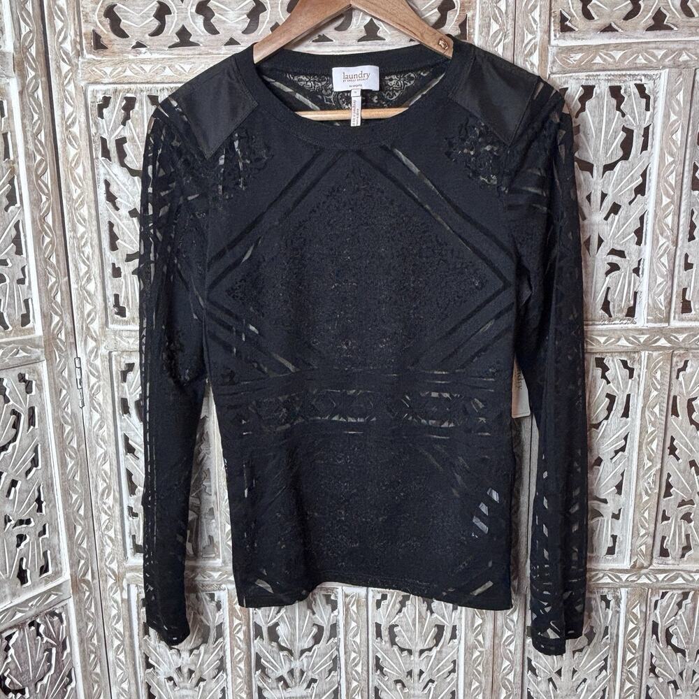 Laundry Silk Fairy Grunge Whimsigoth Mesh Top Size S Black Witchy Sheer Lace up